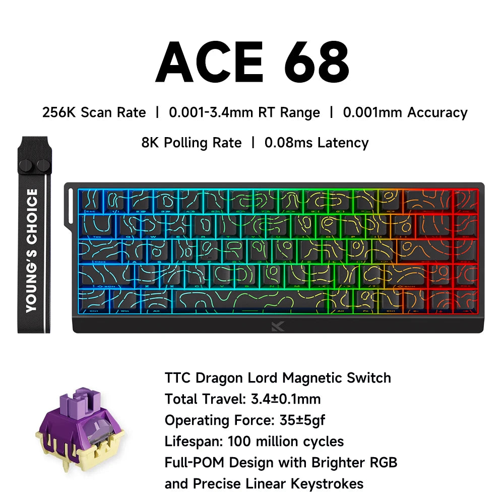 MCHOSE ACE 68 Magnetic Switch Gaming Keyboard Hall Effect Rapid Trigger Programmable RGB 8K Hz DKS/MT/TGL/RS/SOCD Keyboard